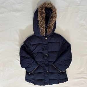 Zara Kids Navy Puffer Coat with Faux Fur Trim size 10